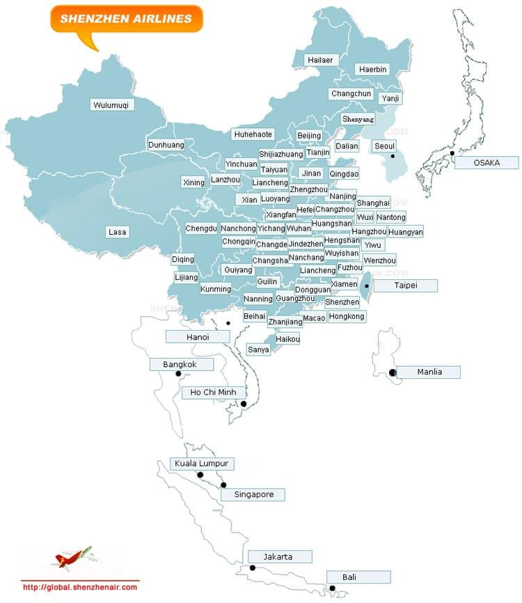 深圳市地图的航空公司的路线